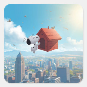 Dreamy Beagle Floating City Comic Illustration Square Sticker