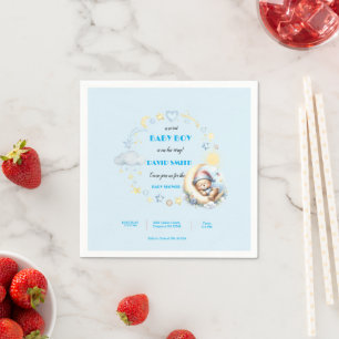 Dreamy Bear on the Moon Stars Clouds Napkin