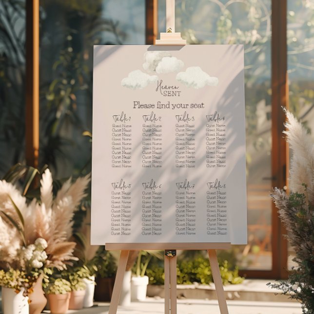 Dreamy Beige Heaven Sent Gender Reveal Seating Poster (Creator Uploaded)
