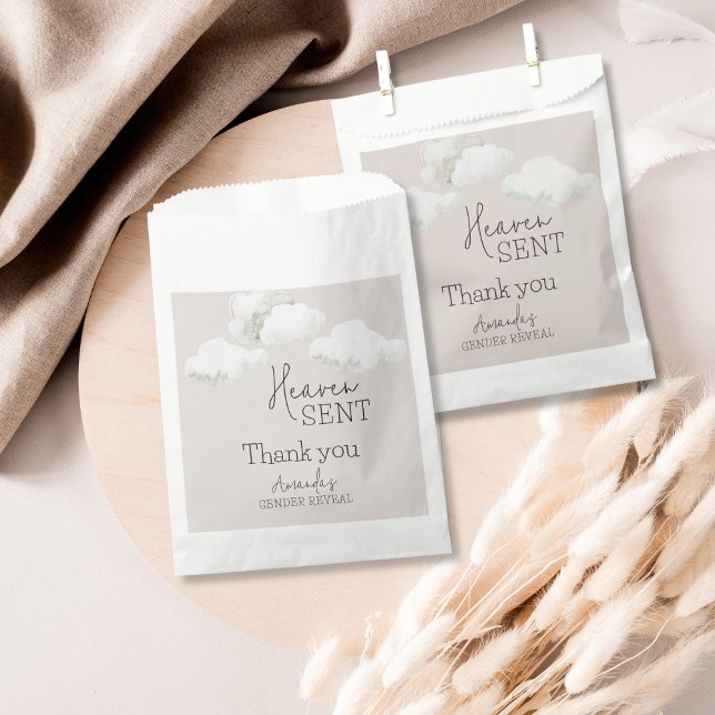 Dreamy Beige Neutral Heaven Sent Gender Reveal Favour Bags (Creator Uploaded)