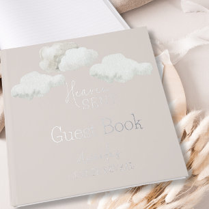Dreamy Beige Neutral Heaven Sent Gender Reveal Guest Book