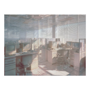 Dreamy Beige Office Cubicles in Sunlight Poster