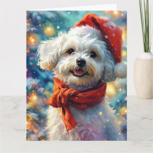 Dreamy Bichon Frisé Puppy in Santa Hat and Scarf Card