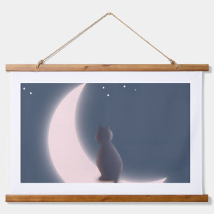 Dreamy Black Cat on Crescent Moon Wall Hanging    Tapestry
