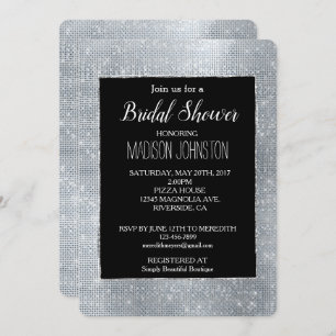 Dreamy Black Glitzy Silver Sparkle Invitation