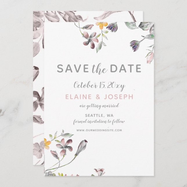 dreamy blooms blush floral wedding save the date invitation (Front/Back)