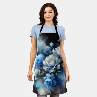 Dreamy Blue and White Roses Apron