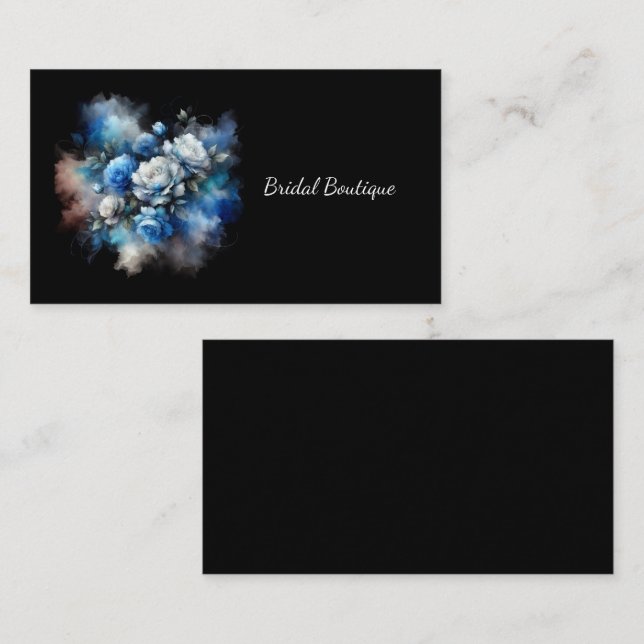 Dreamy Blue and White Roses Watercolor Business Card (Front/Back)