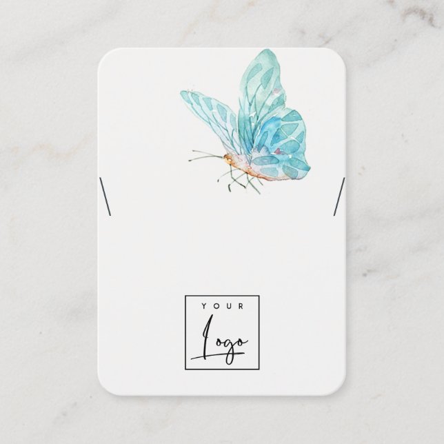 Dreamy Blue Aqua Butterfly Logo Necklace Display Business Card (Front)