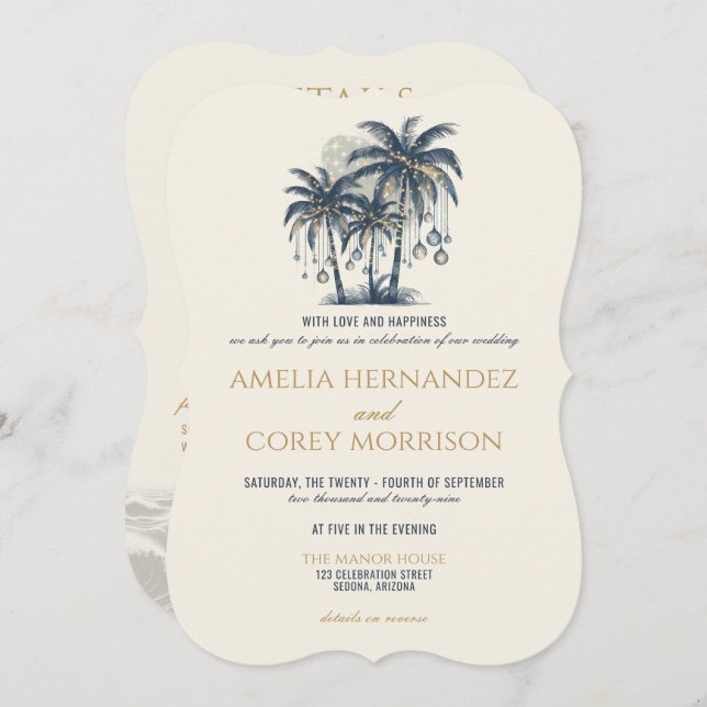 Dreamy Blue Beach with QR Code Wedding Invitation (Front/Back)