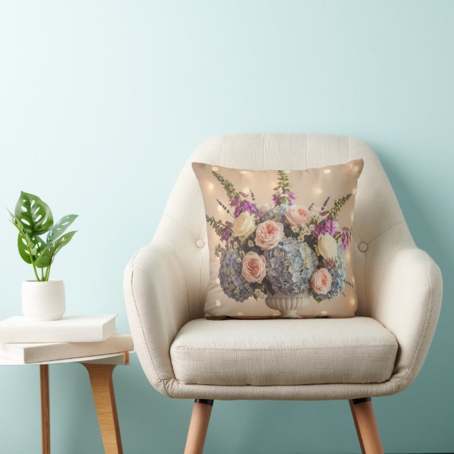Dreamy Blue & Blush Floral Centerpiece Cushion (Chair)