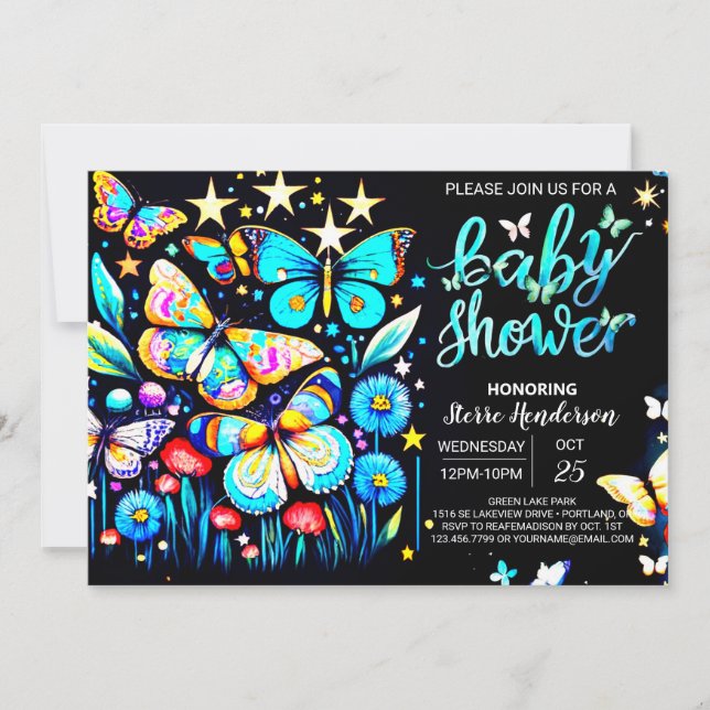 Dreamy Blue Butterfly Garden Boy Baby Shower Invitation (Front)