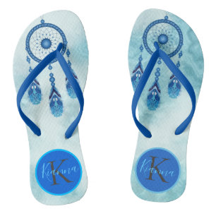 Dreamy Blue Dream Catcher Monogram Flip Flops
