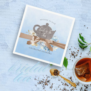 Dreamy Blue Floral and Bow Bridal Tea Napkin