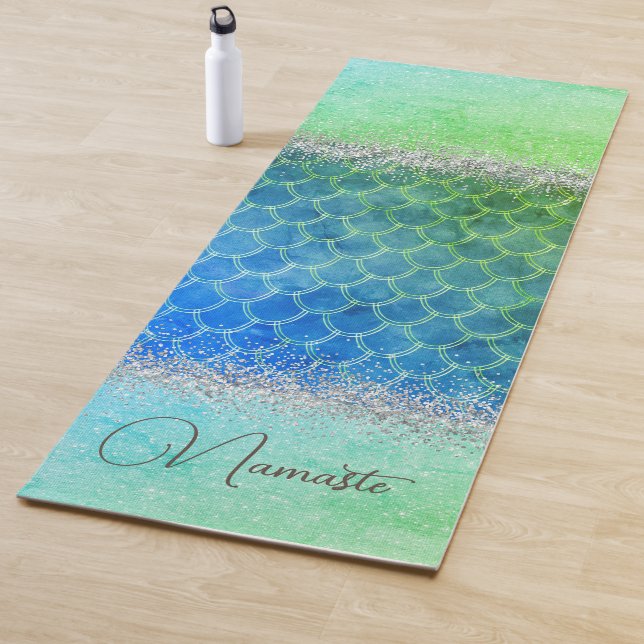 Dreamy Blue Green Mermaid Glittery Bling Yoga Mat (In Situ)
