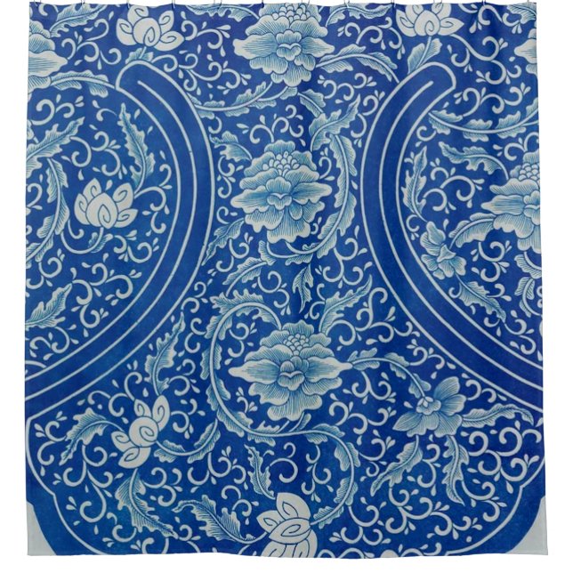 Dreamy Blue Lotus Vintage Chinoiserie Shower Curtain (Front)