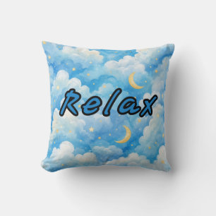 Dreamy Blue Moon & Clouds Celestial Cushion