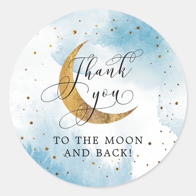 Dreamy Blue Over The Moon Boy Birthday Party  Classic Round Sticker (Front)