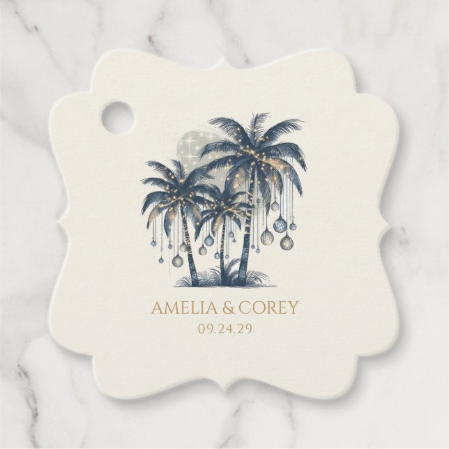 Dreamy Blue Palm Trees Favour Tags (Front)