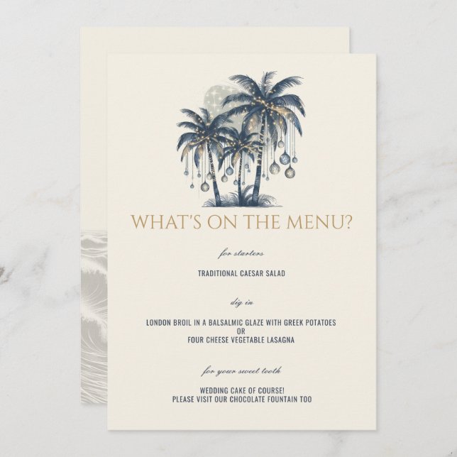 Dreamy Blue Palm Trees Wedding Menu (Front/Back)