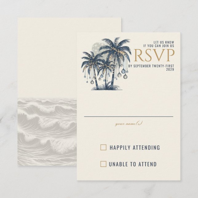 Dreamy Blue Palm Trees Wedding RSVP Card (Front/Back)