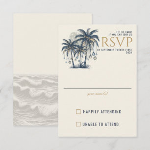 Dreamy Blue Palm Trees Wedding RSVP Card