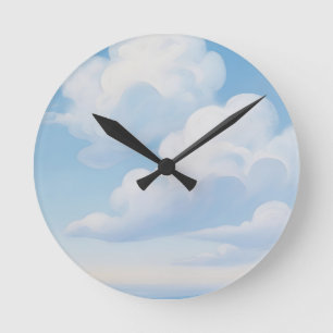 Dreamy Blue Sky Clouds Round Clock