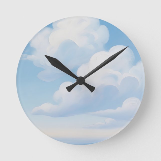 Dreamy Blue Sky Clouds Round Clock (Front)