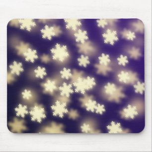 Dreamy Blue Snowflake Bokeh Lights Mouse Mat