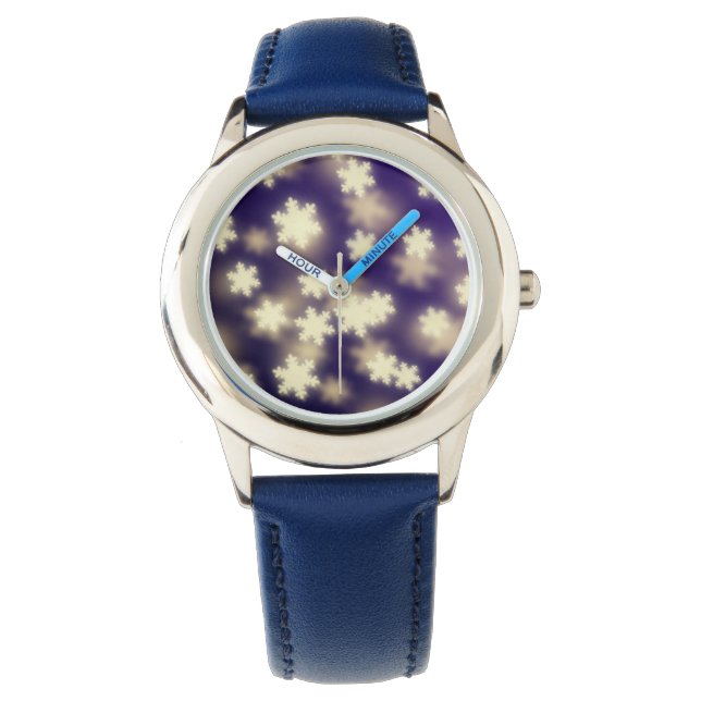 Dreamy Blue Snowflake Bokeh Lights Watch (Front)