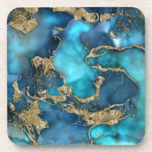 Dreamy Blue Teal and Gold Coaster
