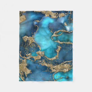 Dreamy Blue Teal and Gold Fleece Blanket