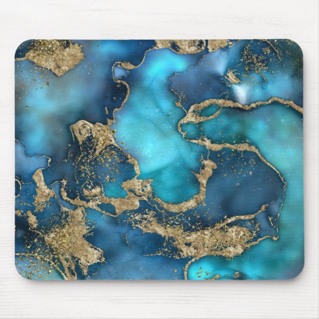 Dreamy Blue Teal and Gold Mouse Mat (Front)
