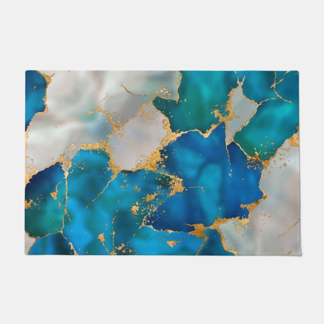 Dreamy Blue, Teal, pearl and Gold Doormat (Front)