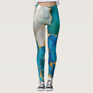 Dreamy Blue, Teal, pearl and Gold Leggings