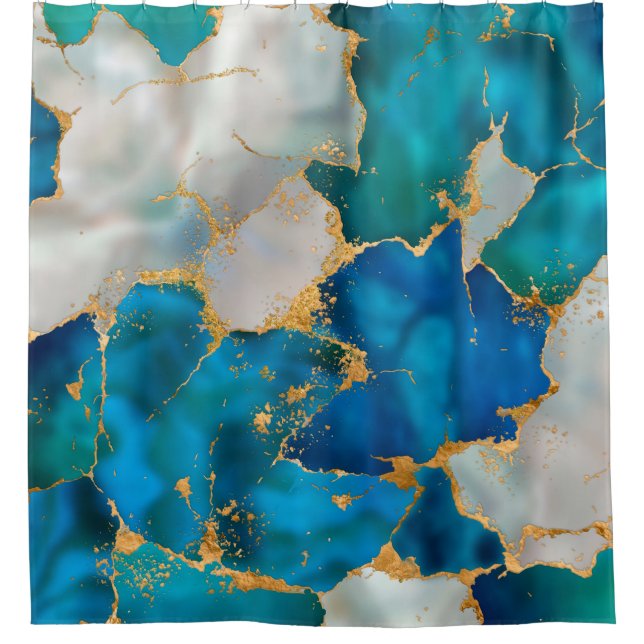 Dreamy Blue, Teal, pearl and Gold Shower Curtain (Front)