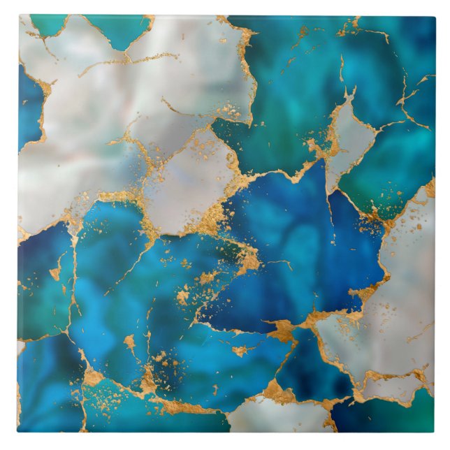 Dreamy Blue, Teal, pearl and Gold Tile (Front)