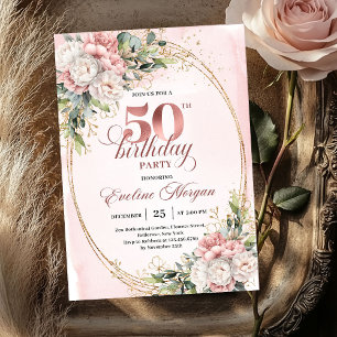 Dreamy Blush Floral 50th Birthday Celebration   Invitation