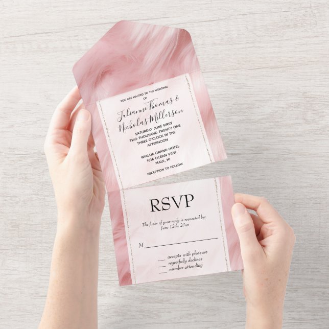 Dreamy Blush Pink Animal Fur Wedding All In One Invitation (Tearaway)