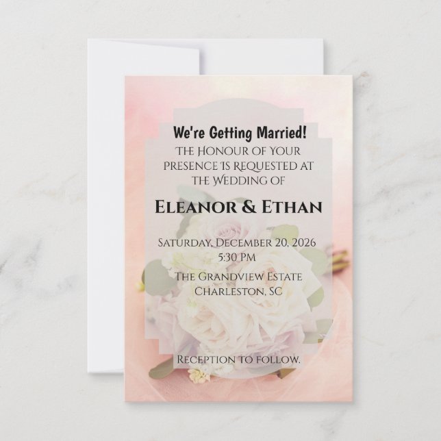Dreamy Blush Pink Rose and Tulle Romantic Wedding  Invitation (Front)