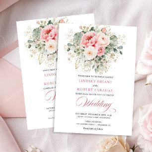 Dreamy Blush Rose Floral Wedding Invitation