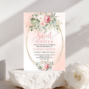 Dreamy Blush Rose Gold Sweet 16 Birthday Invite