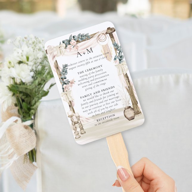 Dreamy Bohemian Beach Wedding Program Hand Fan (Creator Uploaded)