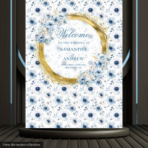 Dreamy Bohemian Light Blue Gold Wedding Banner Tapestry