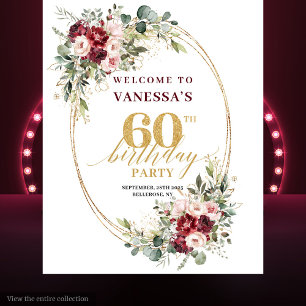 Dreamy Boho Burgundy Floral Gold 60th Birthday  Tapestry