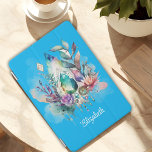 Dreamy Boho Crystals Dreamcatcher Aqua iPad Mini Cover<br><div class="desc">This dreamy boho iPad cover features a large tear-shaped crystal with a beautiful blend of aquamarine and turquoise colours. Delicate foliage, hanging crystals and a dream catcher on an aqua background safeguard your iPad with a touch of magic. Personalised with your name, this enchanting cover lets you carry a touch...</div>