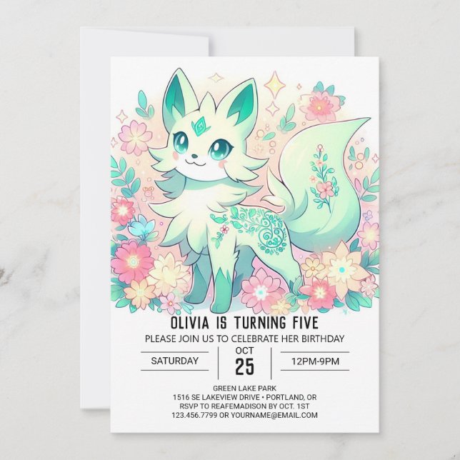 Dreamy Boho Fox Digital Birthday Invitation (Front)