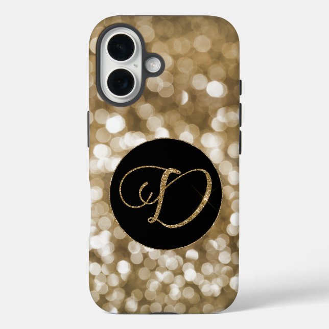 Dreamy Bokeh Gold Glitter Letter D Monogram Black  Case-Mate iPhone Case (Back)