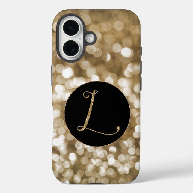 Dreamy Bokeh Gold Glitter Letter L Monogram Black  Case-Mate iPhone Case (Back)
