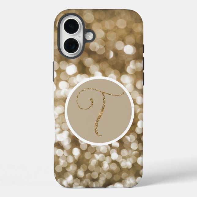 Dreamy Bokeh Gold Glitter Letter T White Cream Case-Mate iPhone Case (Back)